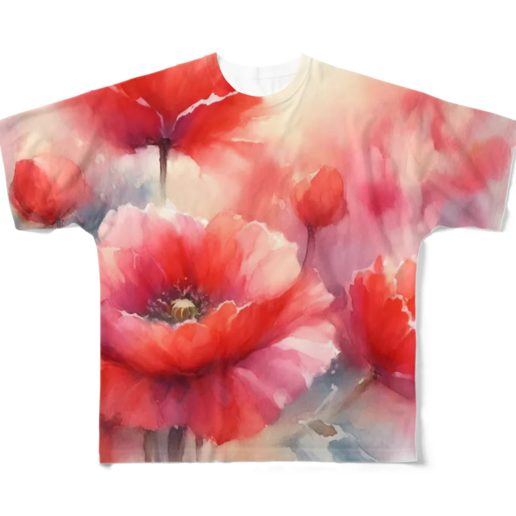 Sunlit Horizonの日の光を喜ぶ赤いポピー All-Over Print T-Shirt