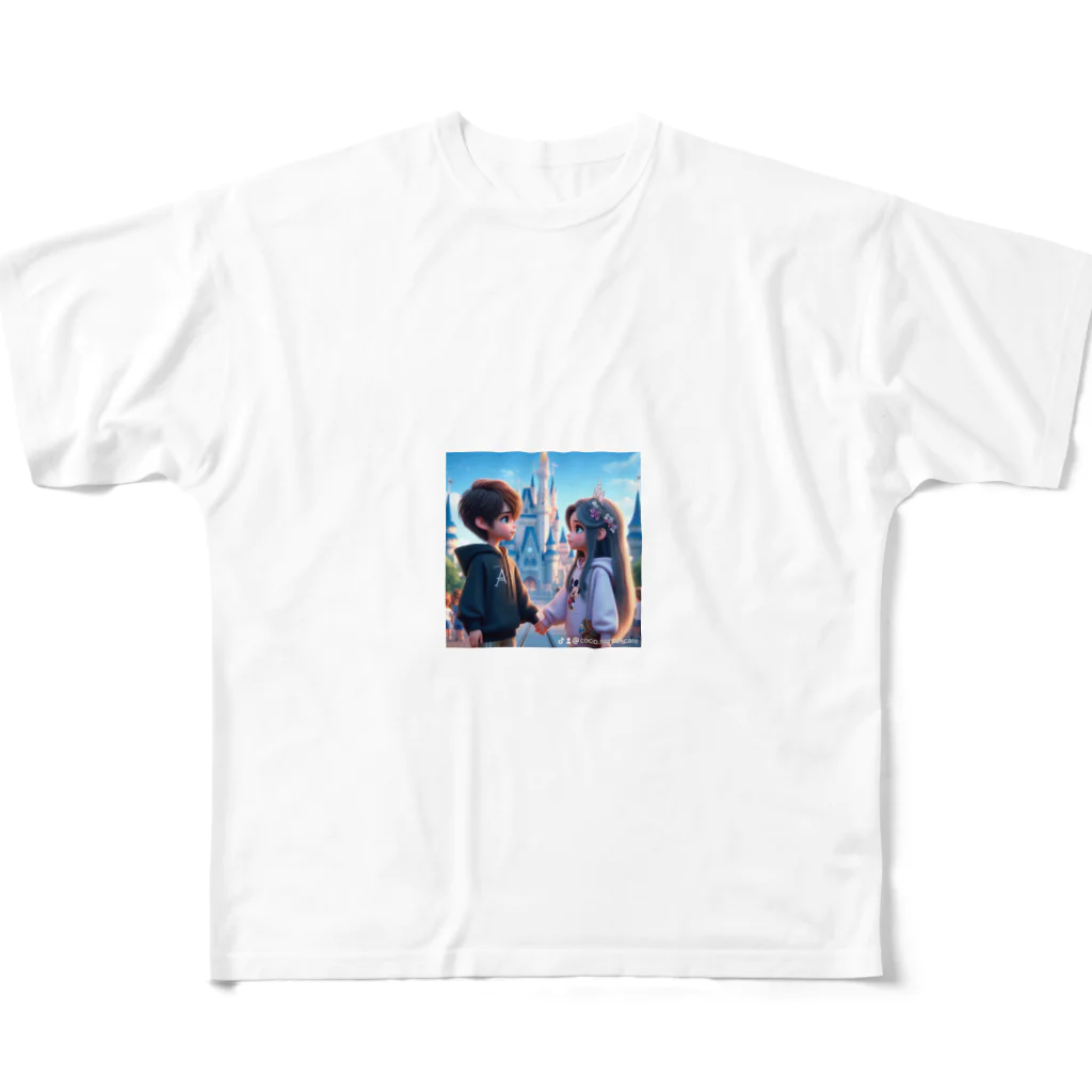 ウエディング♡カップルグッズのPIXAR風カップル フルグラフィックTシャツ