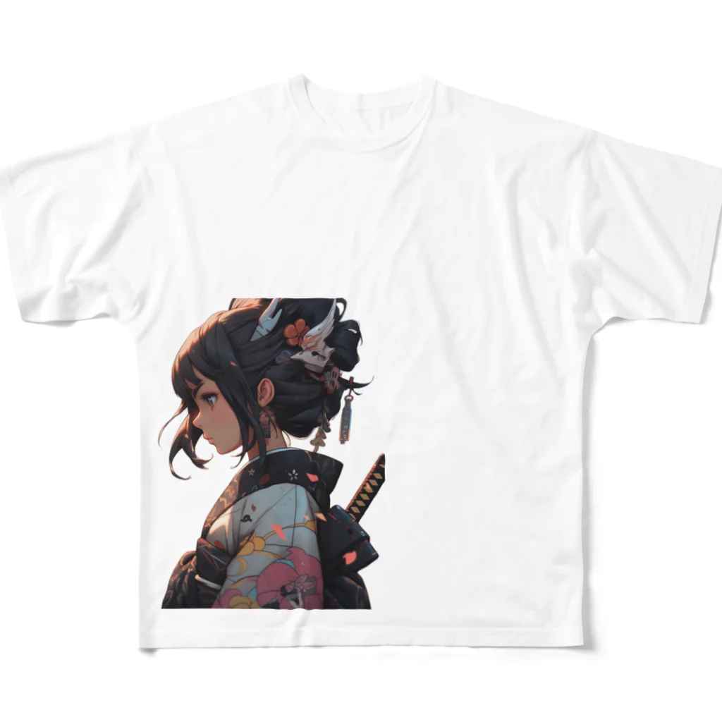 WakuWakustoreのBeautiful Samurai フルグラフィックTシャツ