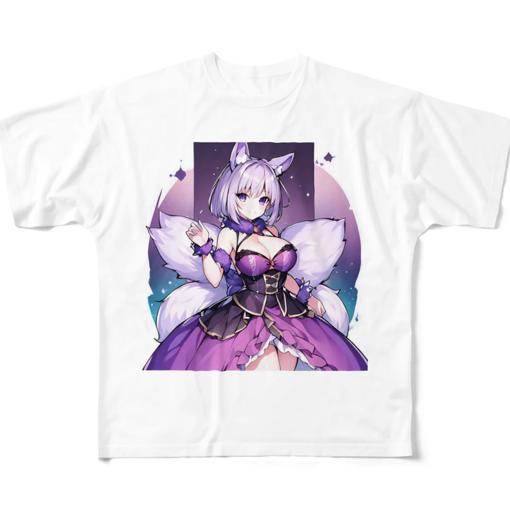 LONGSTONEのパープルフォックス美少女 フルグラフィックTシャツ