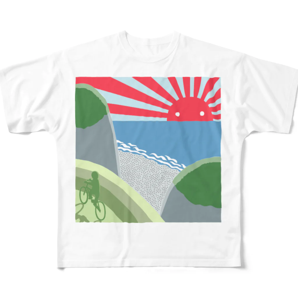 eugorameniwaの浜辺の朝日 フルグラフィックTシャツ