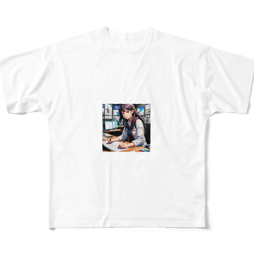 エーアイコの学者風の女性が研究しているシーン All-Over Print T-Shirt