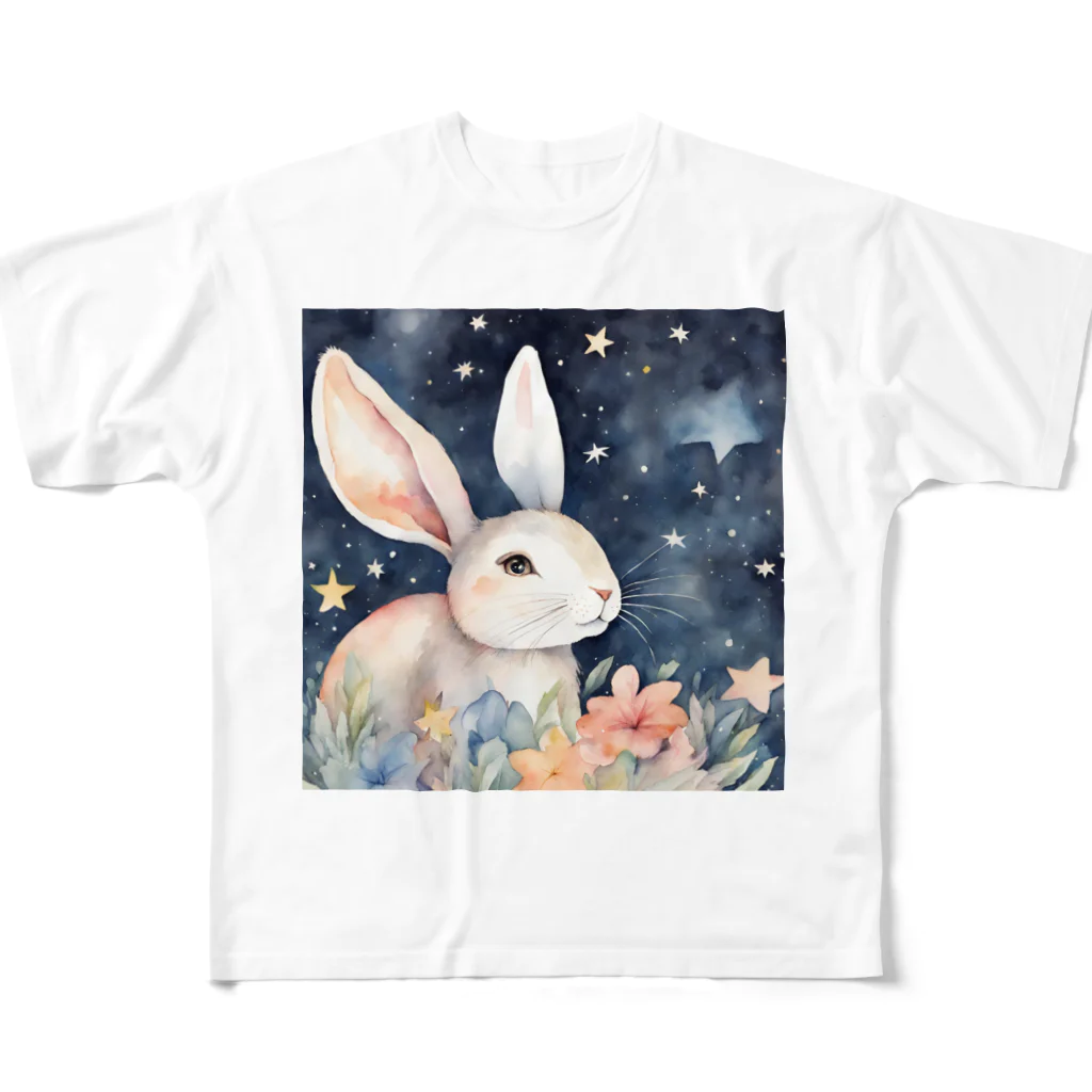 星降る夜にの星花うさぎ フルグラフィックTシャツ