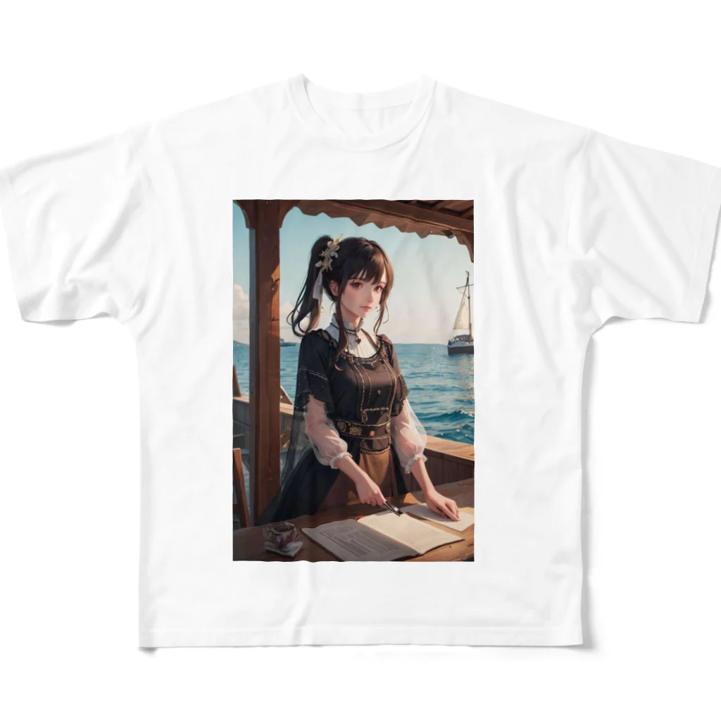 fastrの真っ青な海の美女 フルグラフィックTシャツ