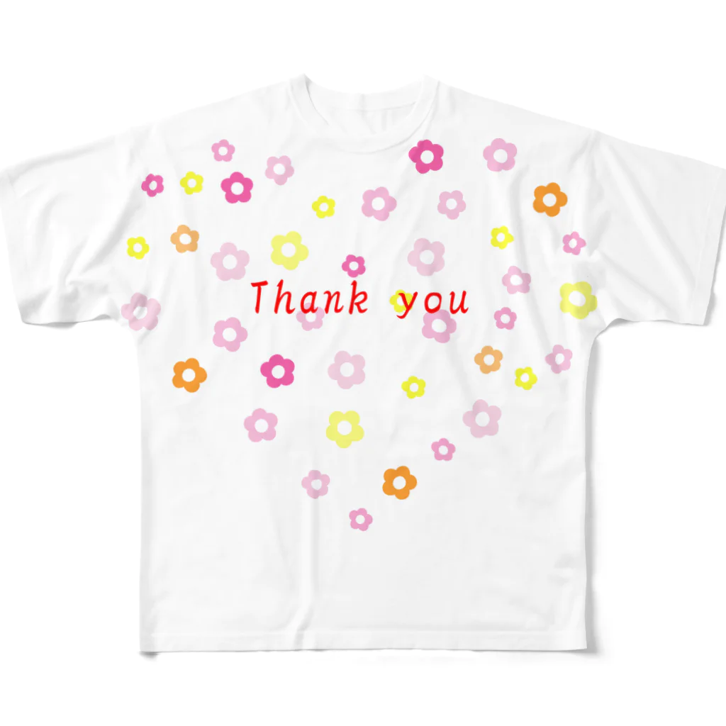 ainarukokoroのありがとう　感謝　Thank you プレゼント　かわいい　ハート フルグラフィックTシャツ