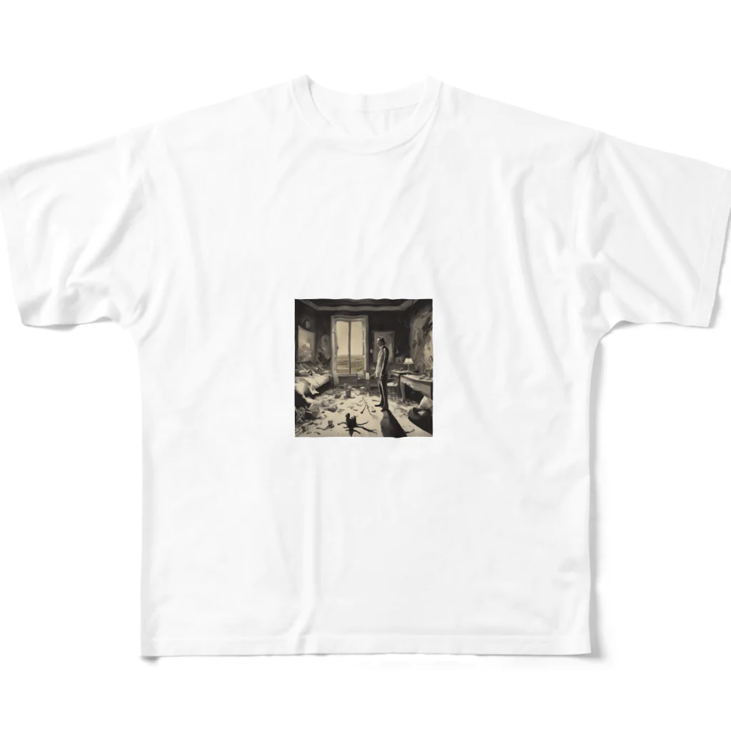 ZAK=ZAK@の歪んだ部屋に立つ男 All-Over Print T-Shirt