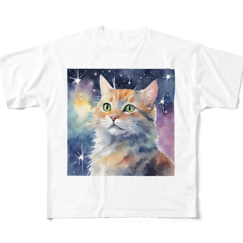 星降る夜にの宇宙猫 フルグラフィックTシャツ