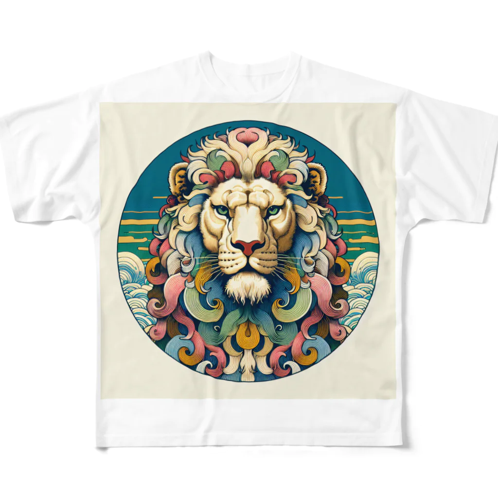 chaochao0701の浮世絵風　ライオン（顔）"Ukiyo-e style lion (face)."  "浮世繪風格的獅子（臉）。" フルグラフィックTシャツ