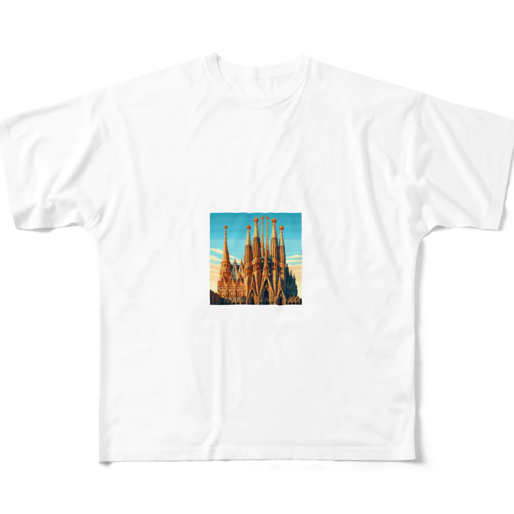 Pixel Art Goodsのサクラダファミリア（pixel art） フルグラフィックTシャツ