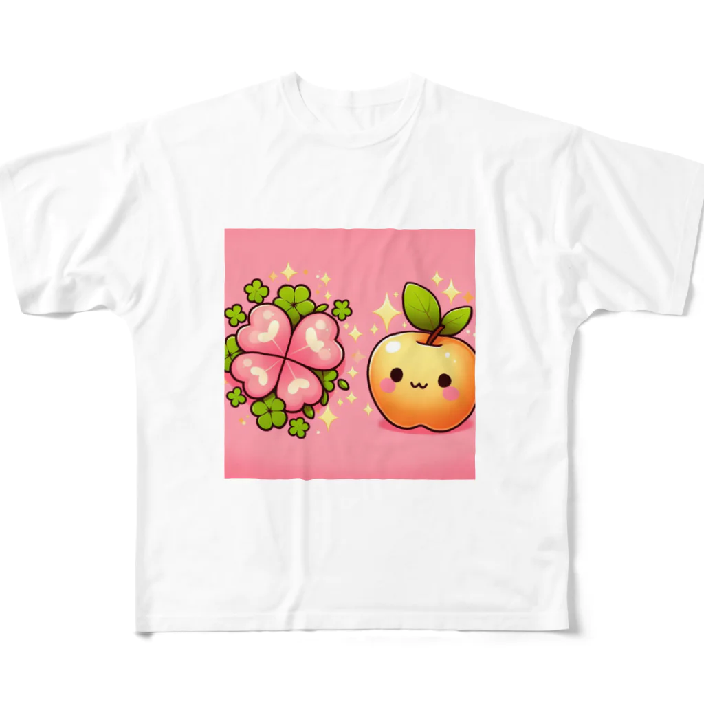 金運上昇金のリンゴの恋愛運アップの金のリンゴとピンクのクローバー All-Over Print T-Shirt