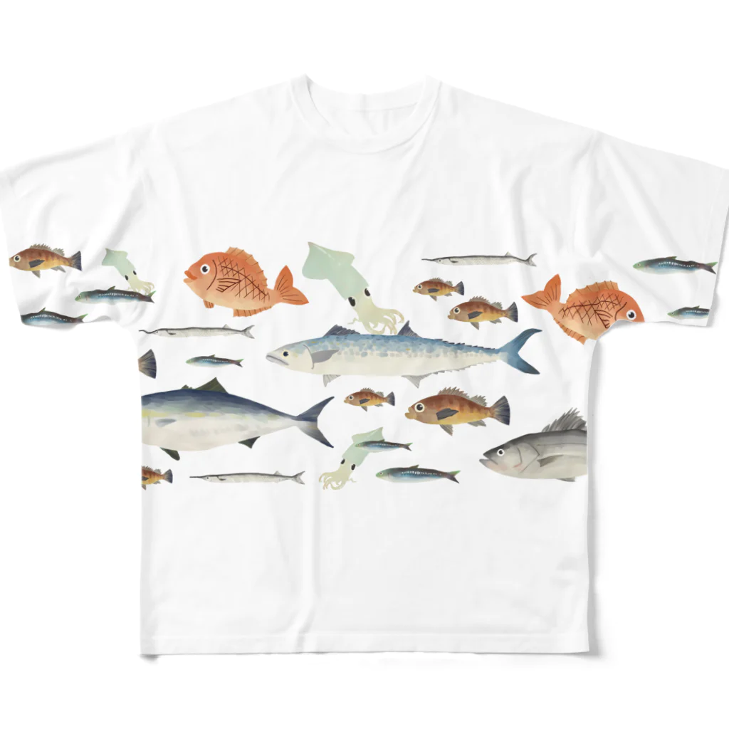 わたまGD（藤原麻由）のお魚まみれ フルグラフィックTシャツ