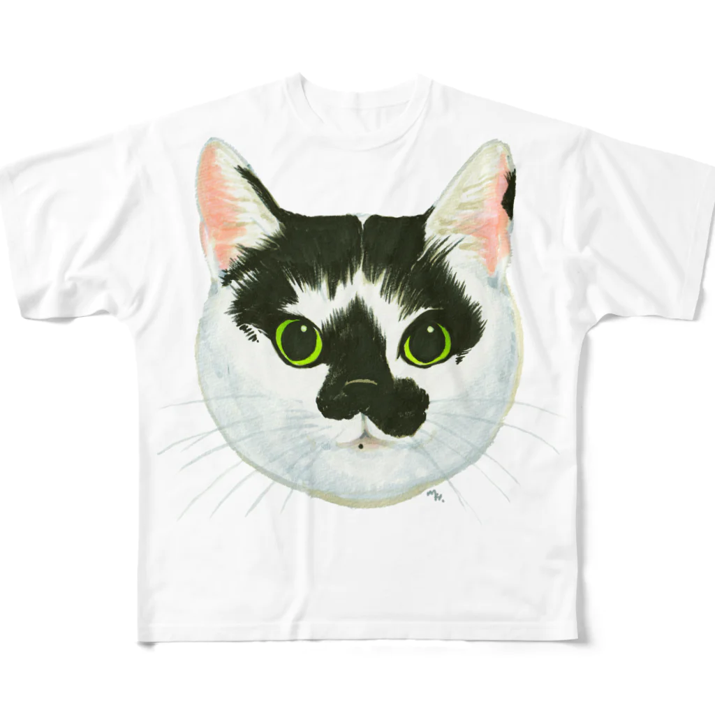 segasworksのねこさんのお顔（白黒ねこ） フルグラフィックTシャツ