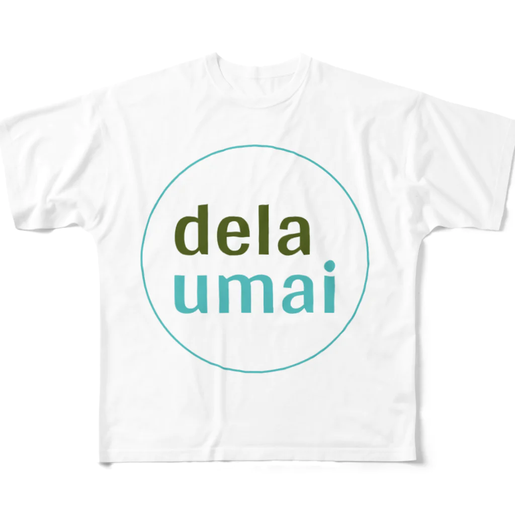 carl-carlのdela umai ロゴ丸 フルグラフィックTシャツ