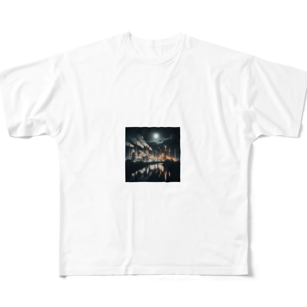 hamanakoの工場夜景　煙突 フルグラフィックTシャツ