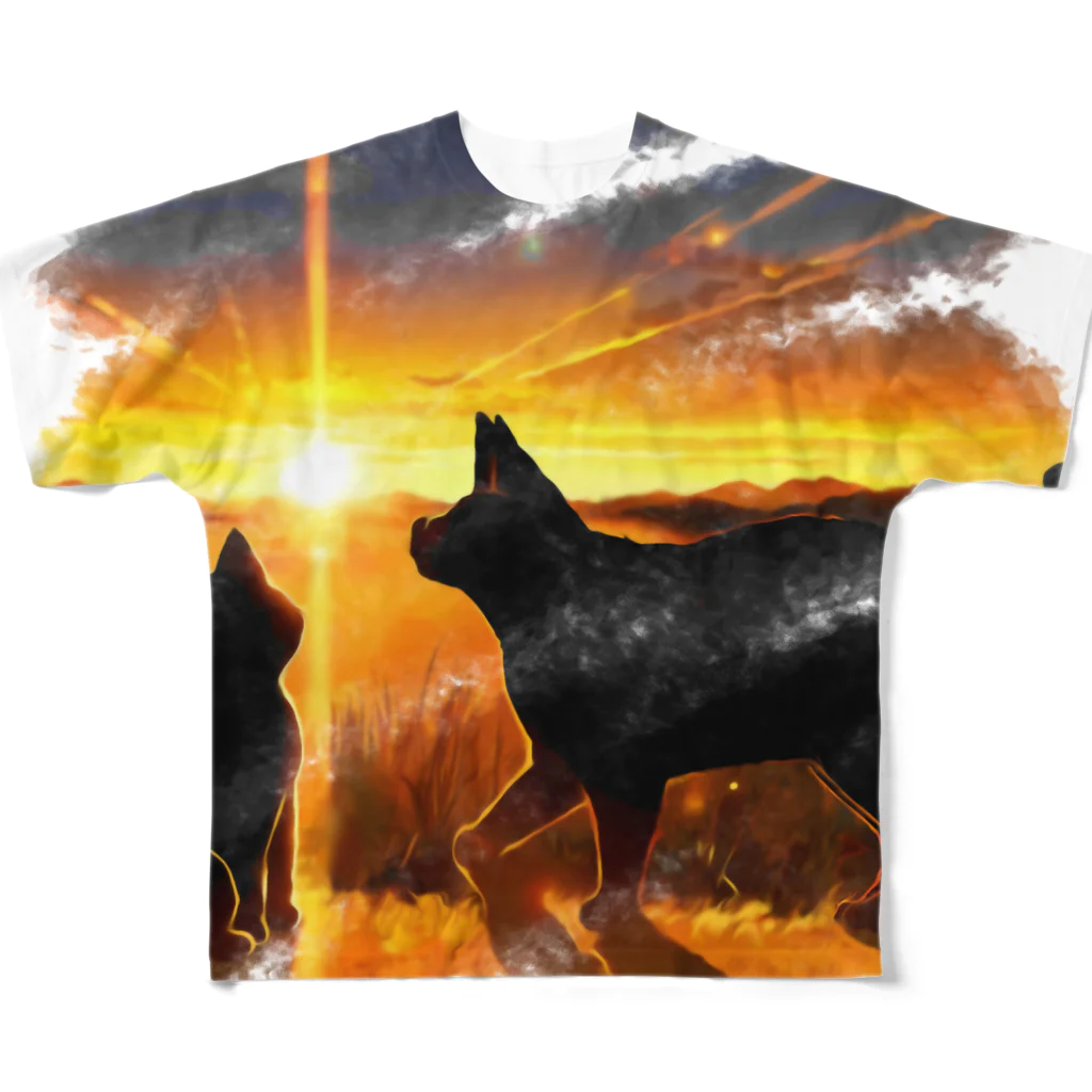 猫との風景の夕焼けと猫002 All-Over Print T-Shirt