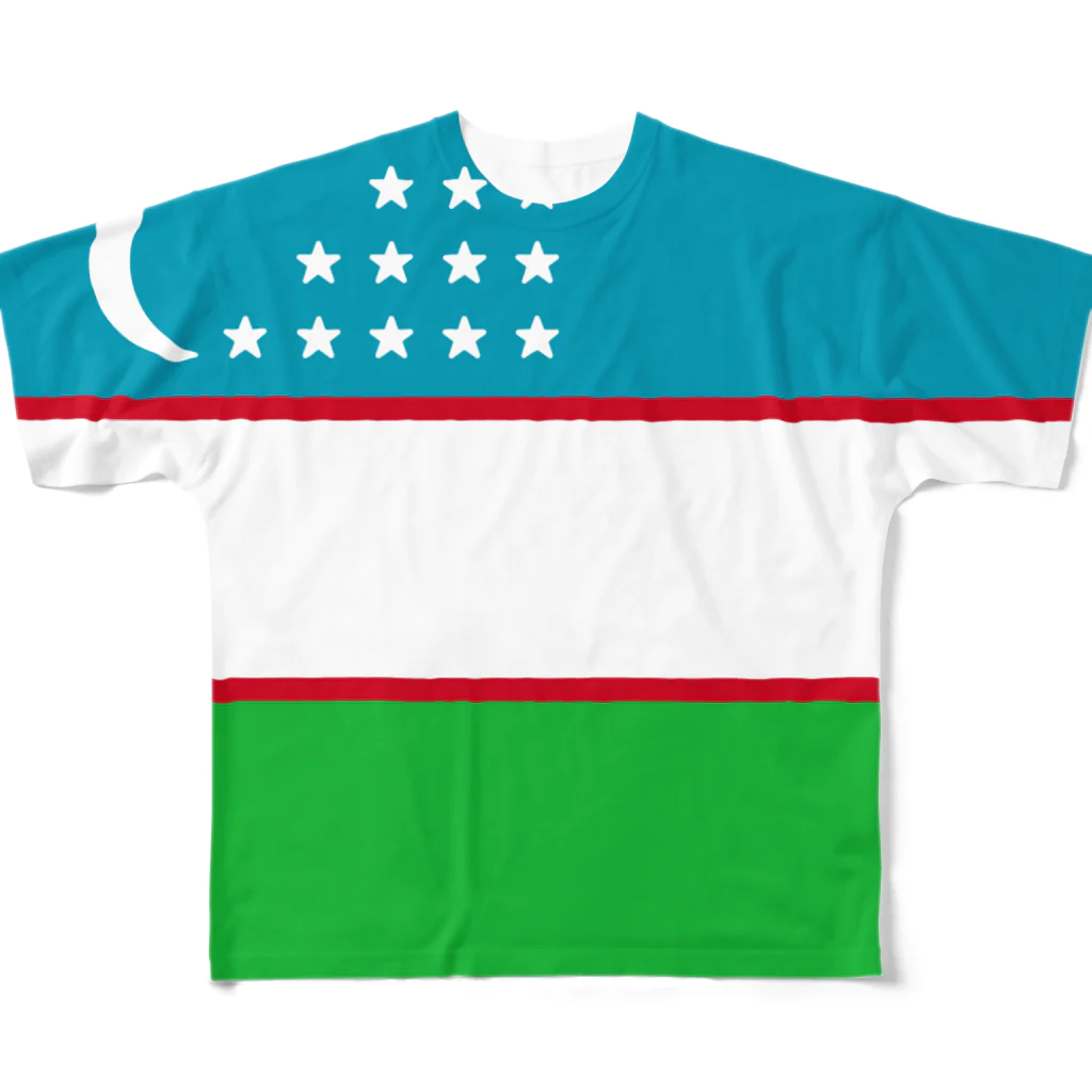 お絵かき屋さんのウズベキスタンの国旗 All-Over Print T-Shirt