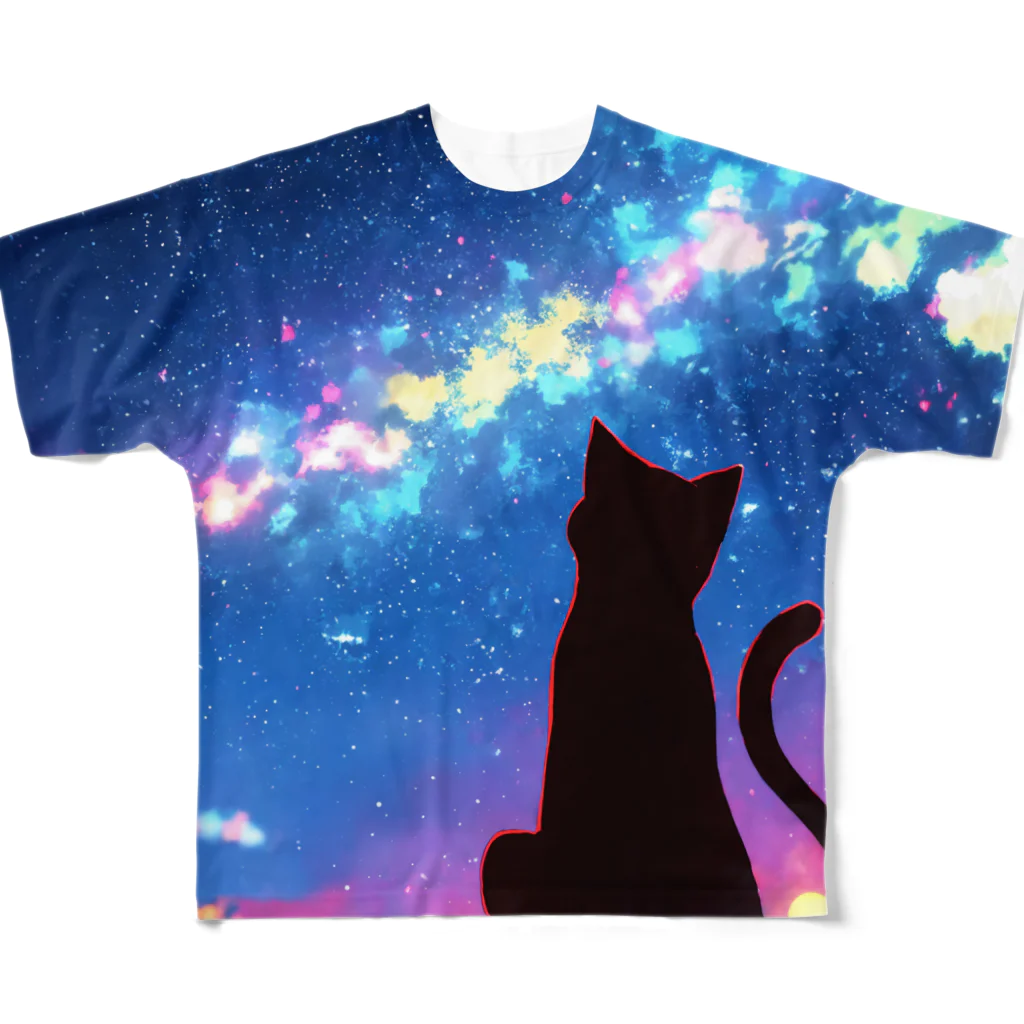 猫との風景の風景_星空と猫001 フルグラフィックTシャツ