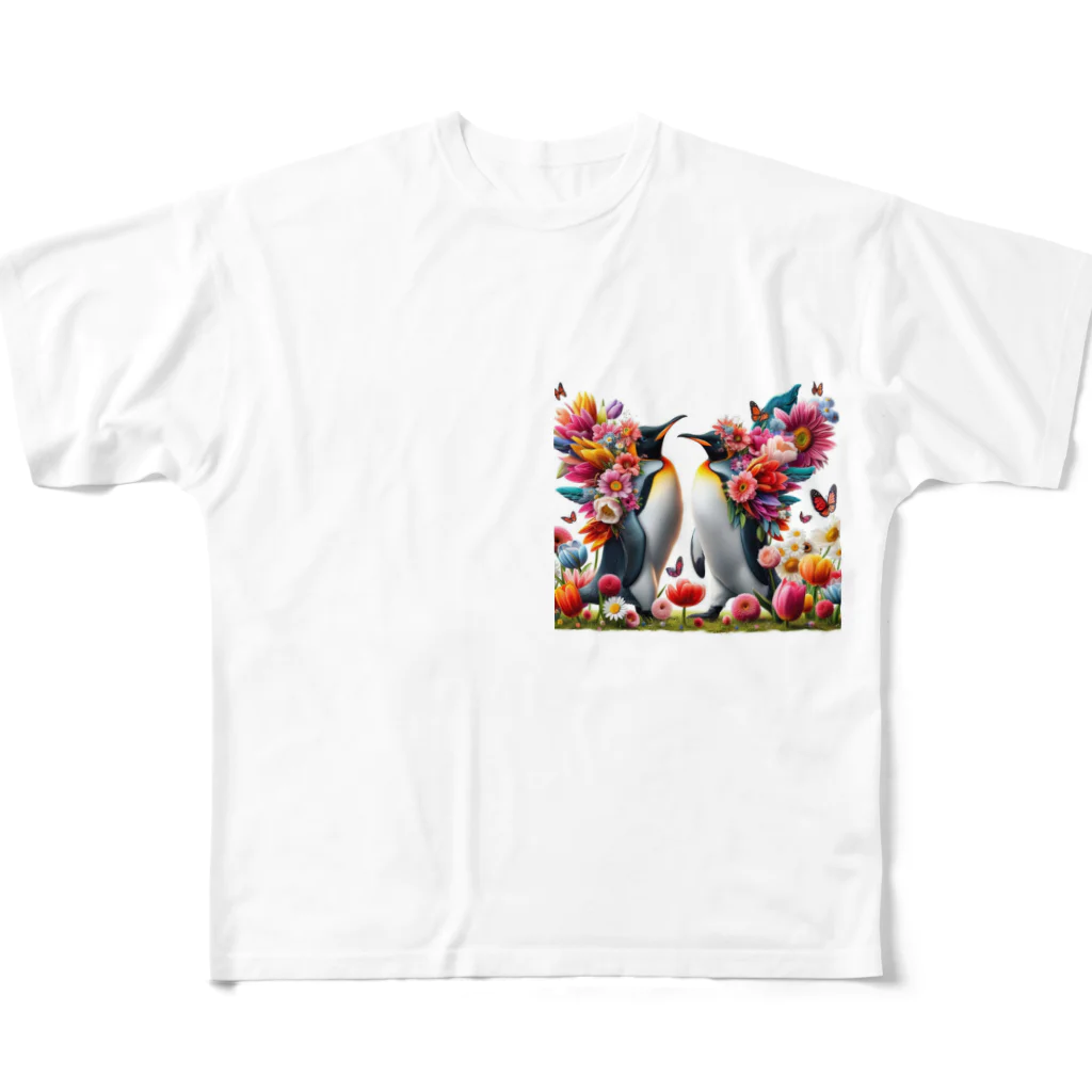 zenjoyのフラワーペンギン フルグラフィックTシャツ