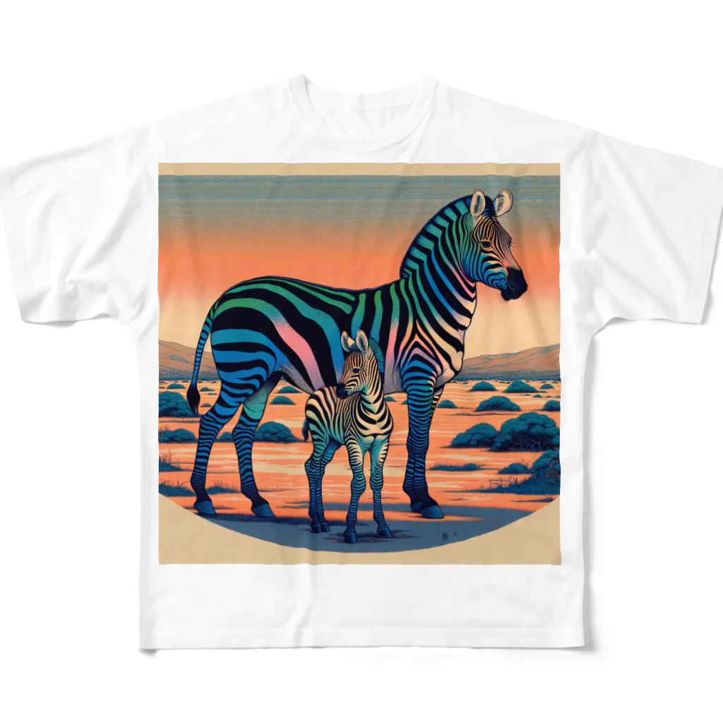 chaochao0701の浮世絵風　シマウマ（偉大な野生動物）"Ukiyo-e Style Zebra (Majestic Wild Animal)" "浮世绘风格的斑马（伟大的野生动物）" All-Over Print T-Shirt