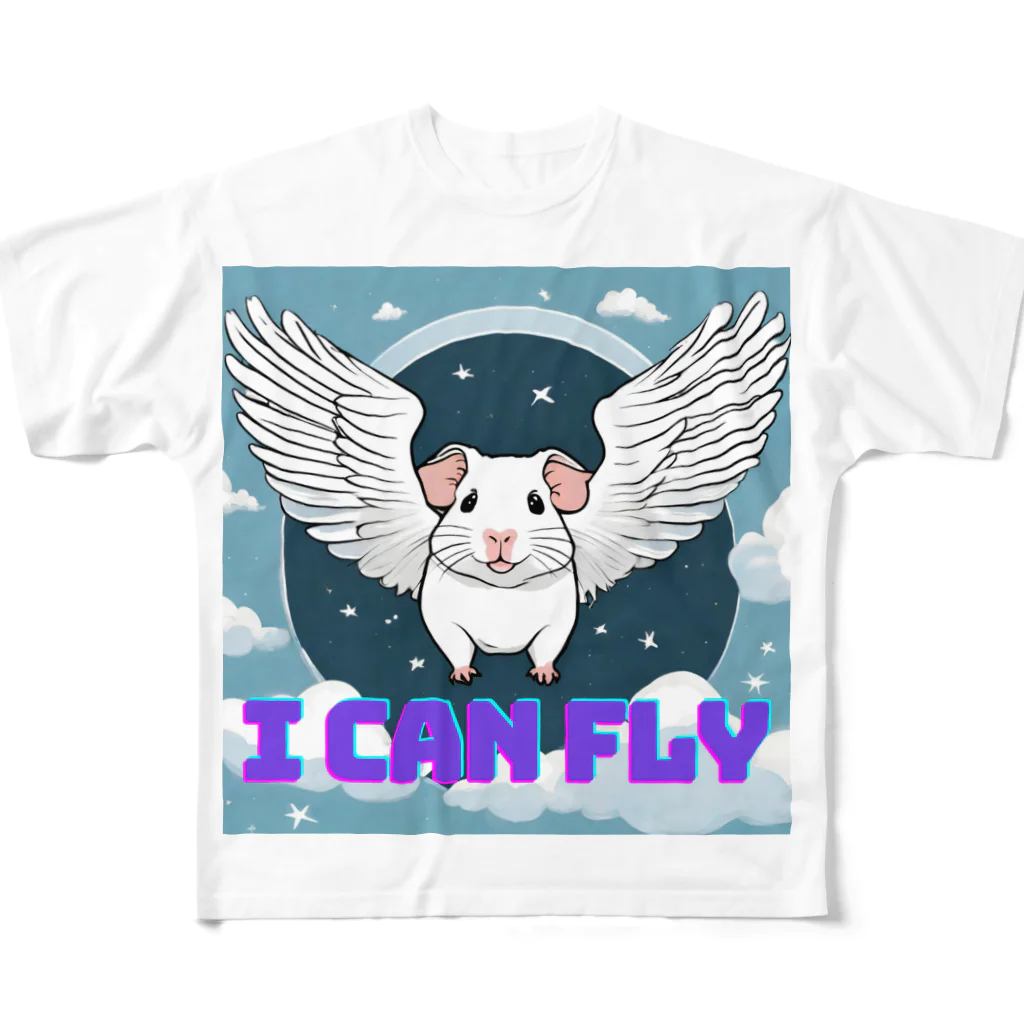 OKameMolꕤ︎︎オカメモルのフライモルモット「I can fly」 フルグラフィックTシャツ