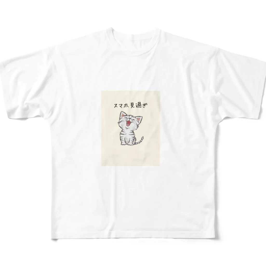 kurireのかわいい子猫がスマホ見過ぎ注意 All-Over Print T-Shirt