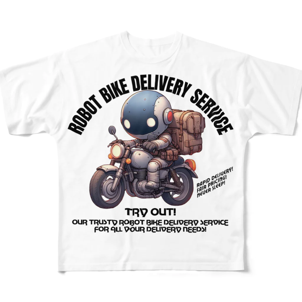 kazu_gのロボットバイク便(淡色用) フルグラフィックTシャツ