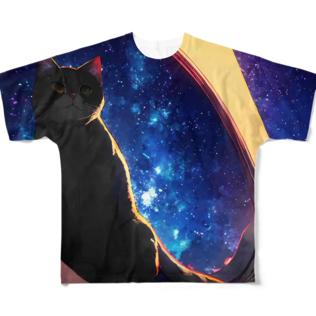 猫との風景の風景_星空と猫002 フルグラフィックTシャツ