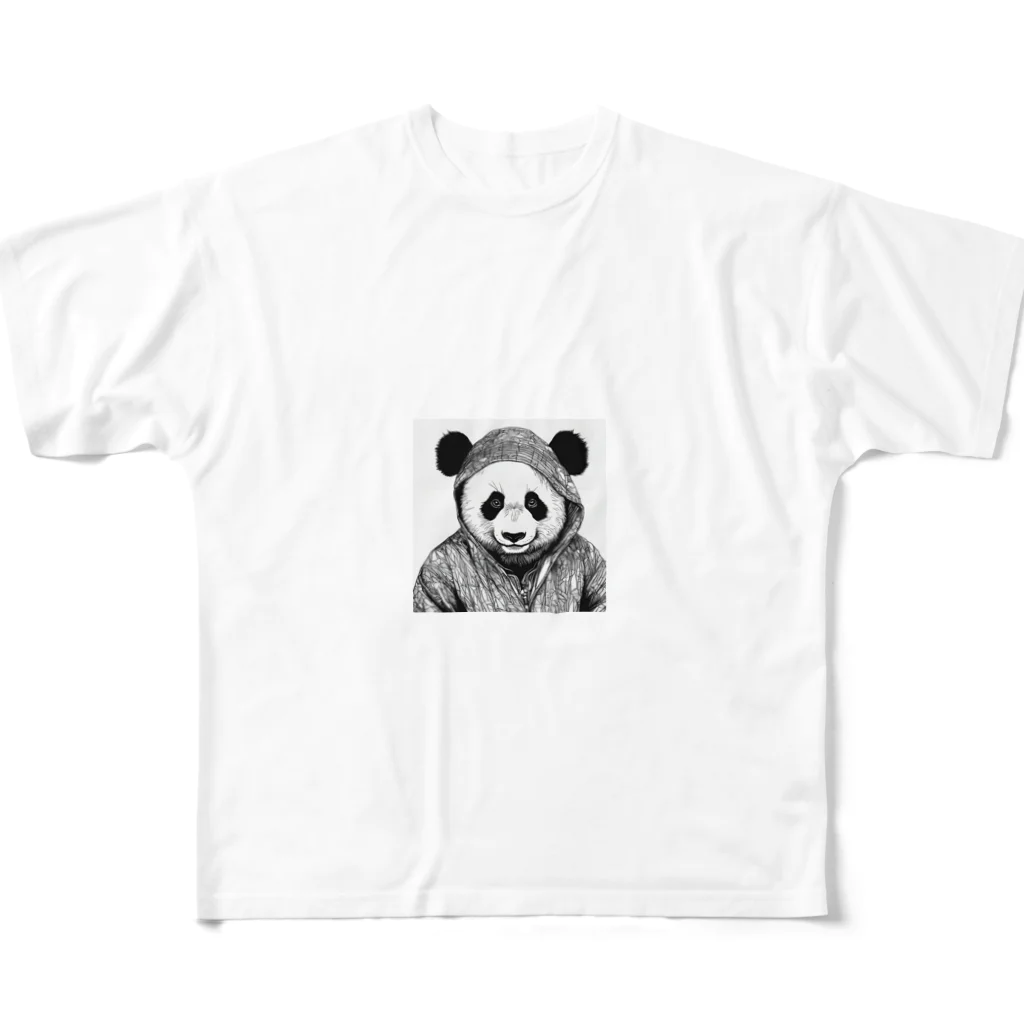 112357baのパーカーパンダパンダ フルグラフィックTシャツ