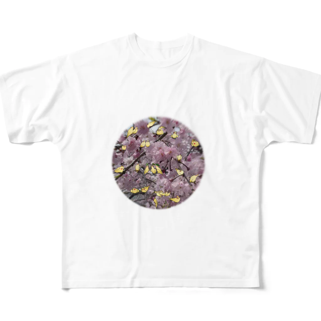 yuuyuu2024の桜とオカメインコ フルグラフィックTシャツ