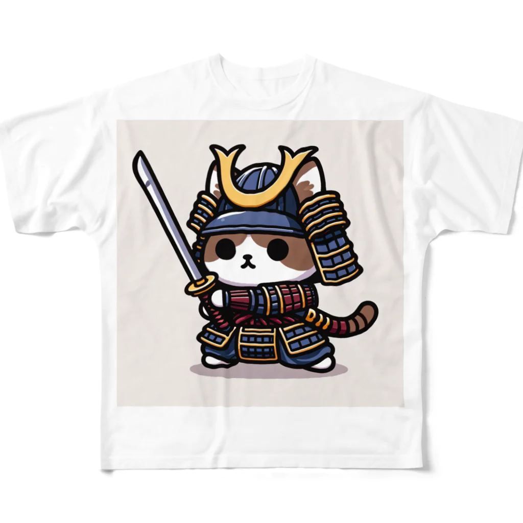 にゃんラボの武士にゃんこ All-Over Print T-Shirt
