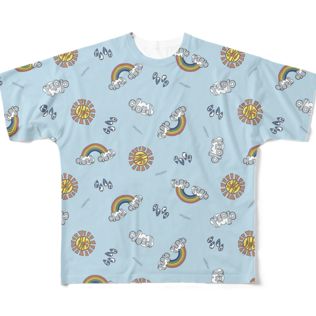 親子設計 ruchire 『知育文字』のお天気柄 All-Over Print T-Shirt