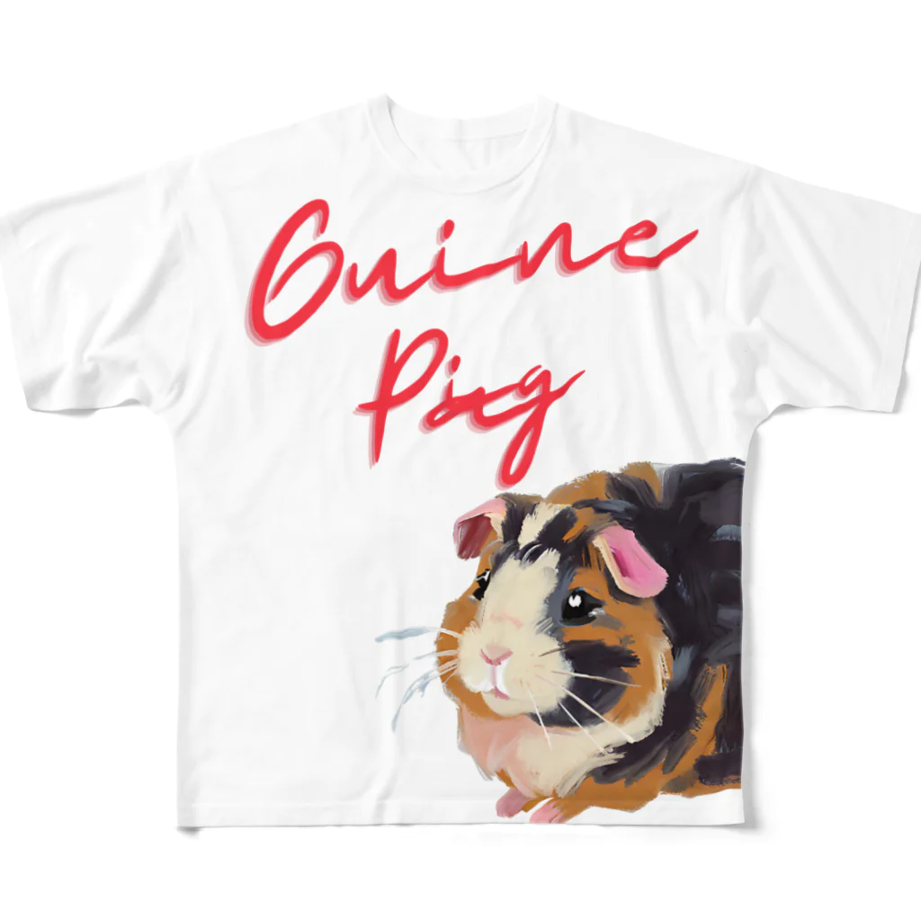 OKameMolꕤ︎︎オカメモルの油絵風「GuineaPig」三毛モルモット フルグラフィックTシャツ