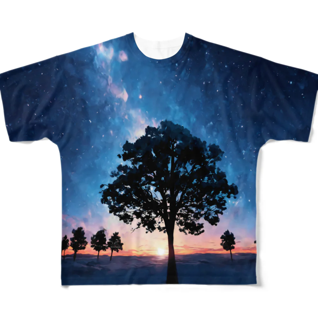 猫との風景の風景_星空と木 All-Over Print T-Shirt