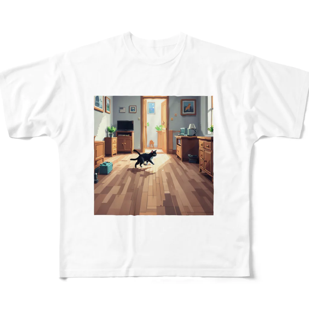 三毛猫shopの部屋を走る猫 フルグラフィックTシャツ