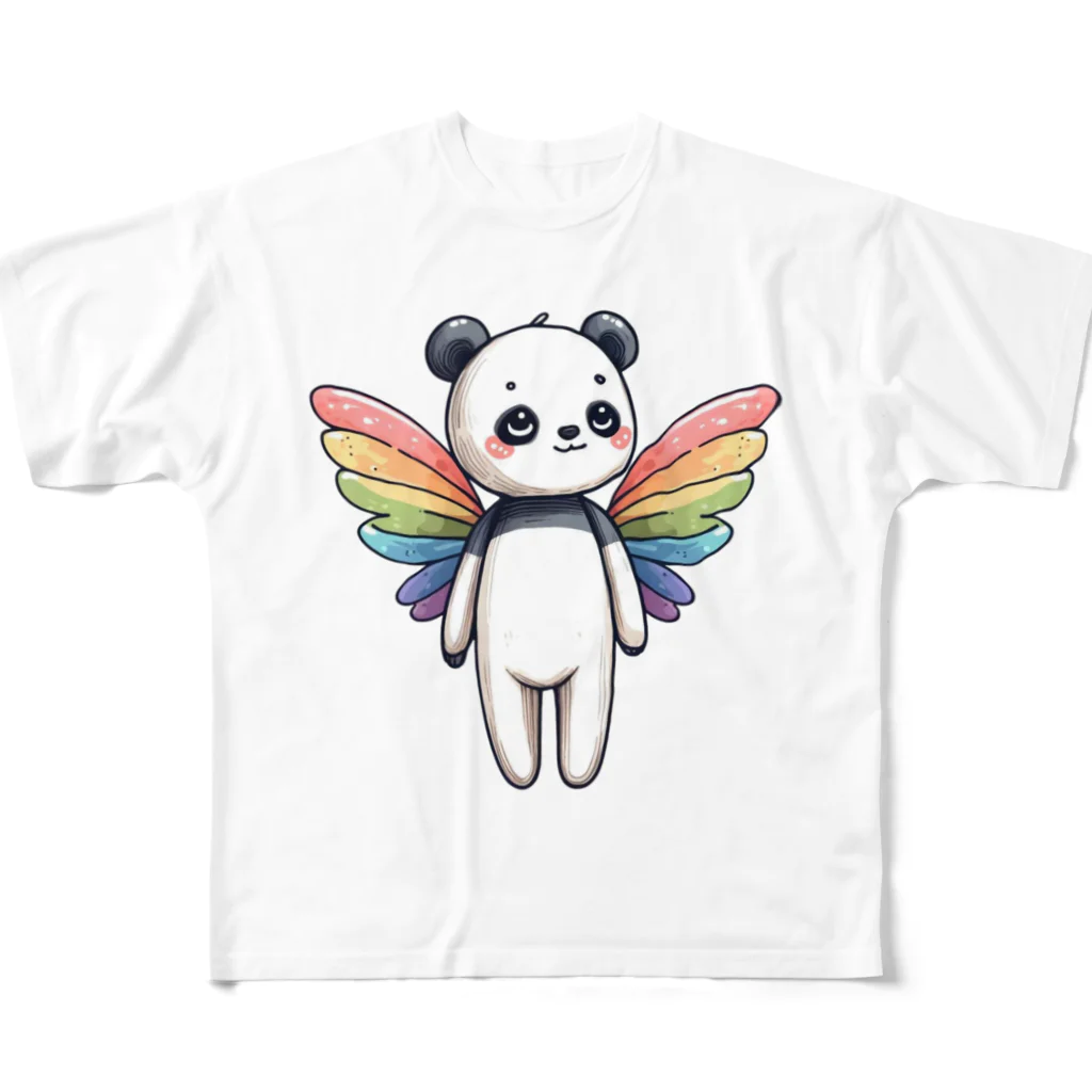 mofu-petiのにじいろ羽パンダ フルグラフィックTシャツ
