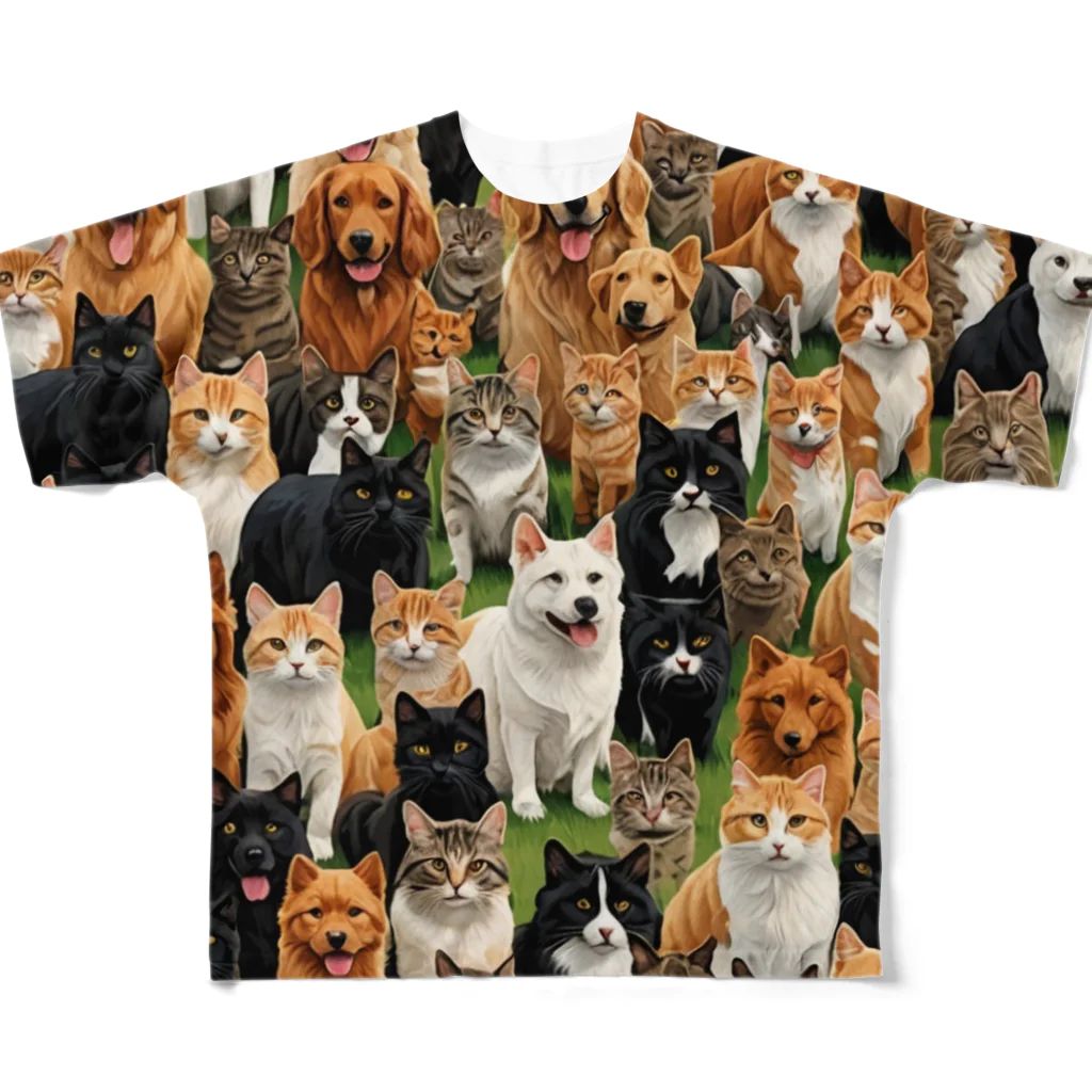 CHIKUSHOの犬と猫 All-Over Print T-Shirt