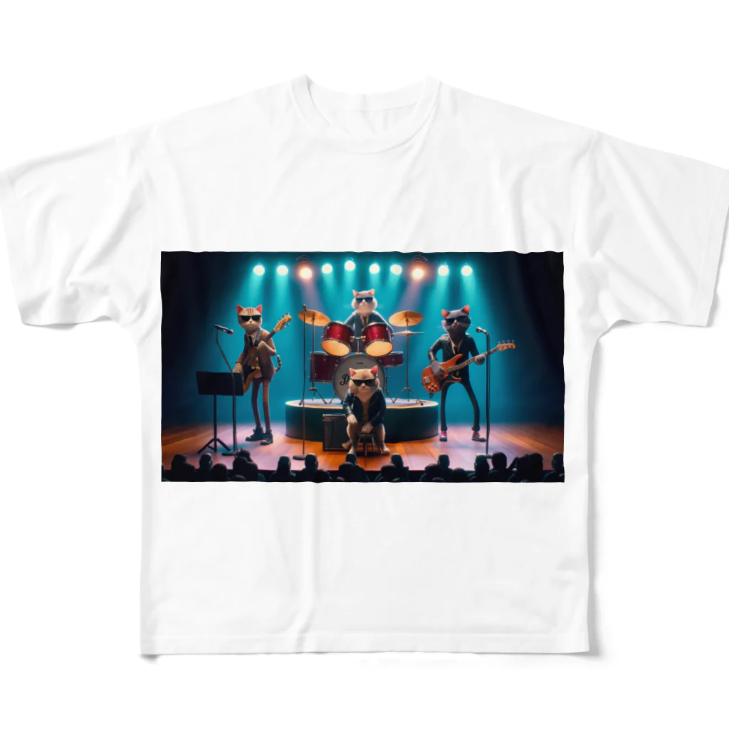 ANIMAL HEROES -musical band-のニャイト・ジャズ・ライブ」：スーツとサングラスの猫バンド All-Over Print T-Shirt