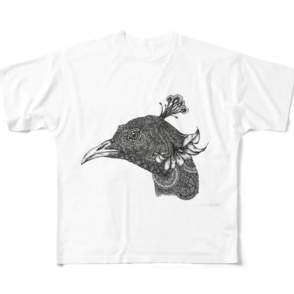 曼荼羅屋のPeacock モノクロームver フルグラフィックTシャツ