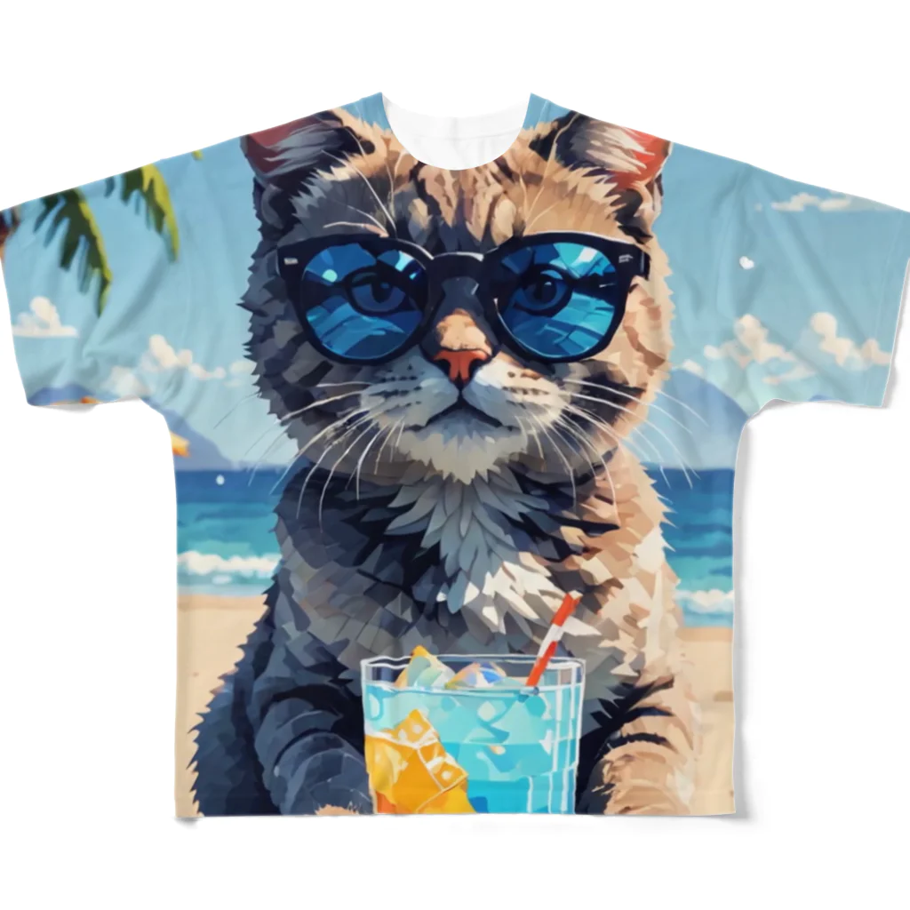 メロンパン猫のイケ猫と過ごす夏 All-Over Print T-Shirt