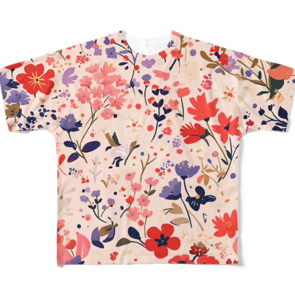 AQUAMETAVERSEの花柄のプリント　なでしこ1478 フルグラフィックTシャツ