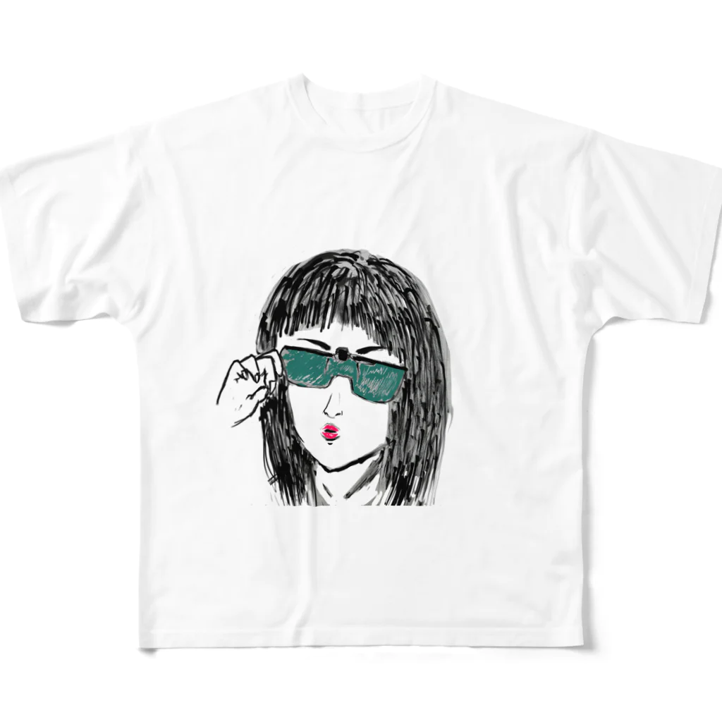 Yokowake_KAZUのクリップオンガール フルグラフィックTシャツ