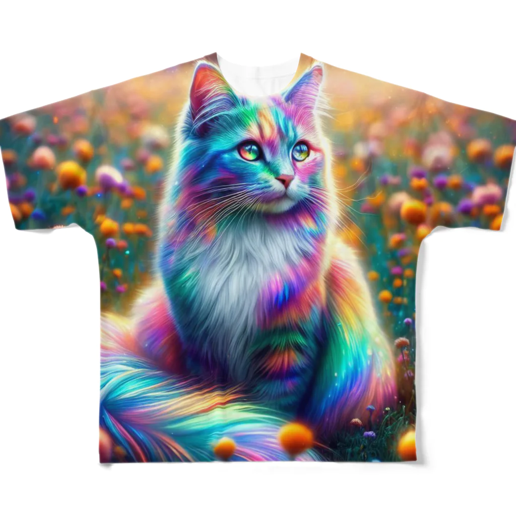 momonekokoの虹色に輝く優雅な猫 All-Over Print T-Shirt