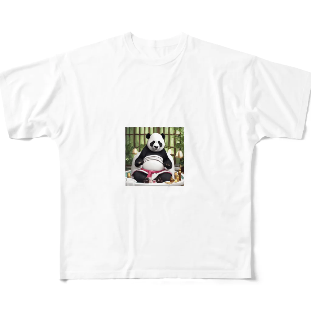 大人な動物のお店のラグジュアリーホテルでスパを受ける成金パンダ All-Over Print T-Shirt