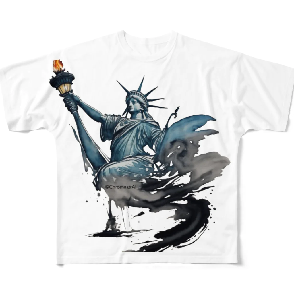 ChromastrAlのInk painting statue of liberty All-Over Print T-Shirt