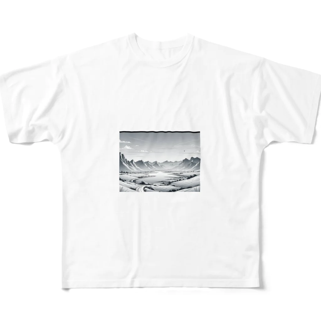 aICreationのモノクロの雪景色 フルグラフィックTシャツ