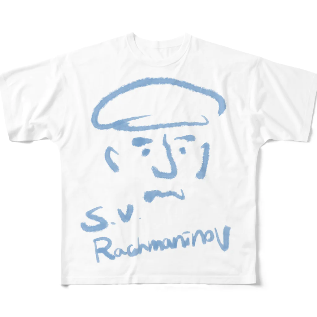 OSHIYOMANのセルゲイ・ラフマニノフ　晩年ver.　 S.V.Rachmaninov / Rachmaninoff フルグラフィックTシャツ