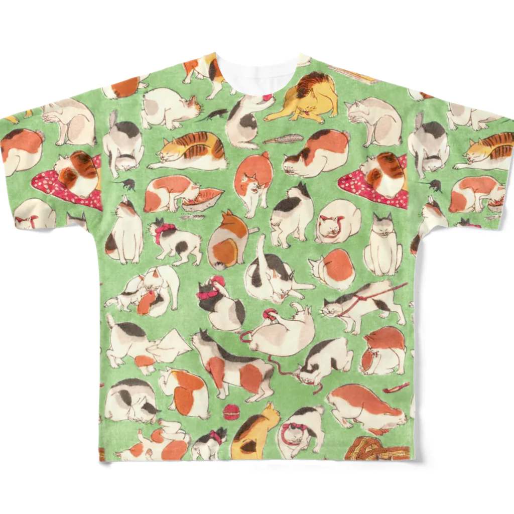 浮世絵ショップ のどぐろ　UKIYOE SHOP NODOGUROの新板 猫つくし / New Release Neko Dukushi All-Over Print T-Shirt
