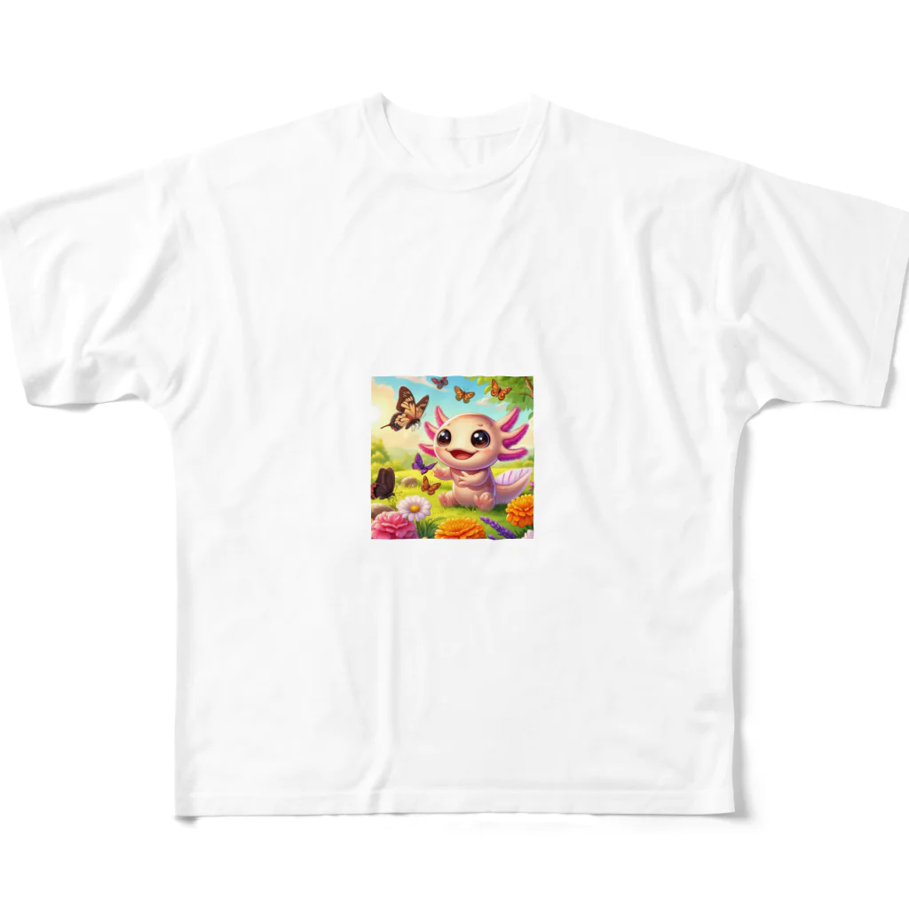 adjustの蝶々と一緒に遊んでいるかわいいウーパールーパー All-Over Print T-Shirt