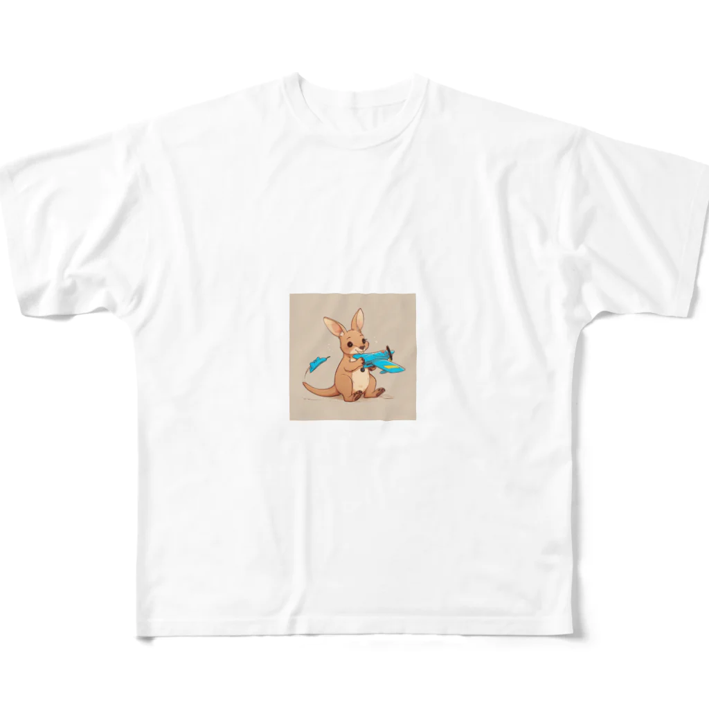 ganeshaのおもちゃの飛行機に乗ってかわいいカンガルーに会おう All-Over Print T-Shirt