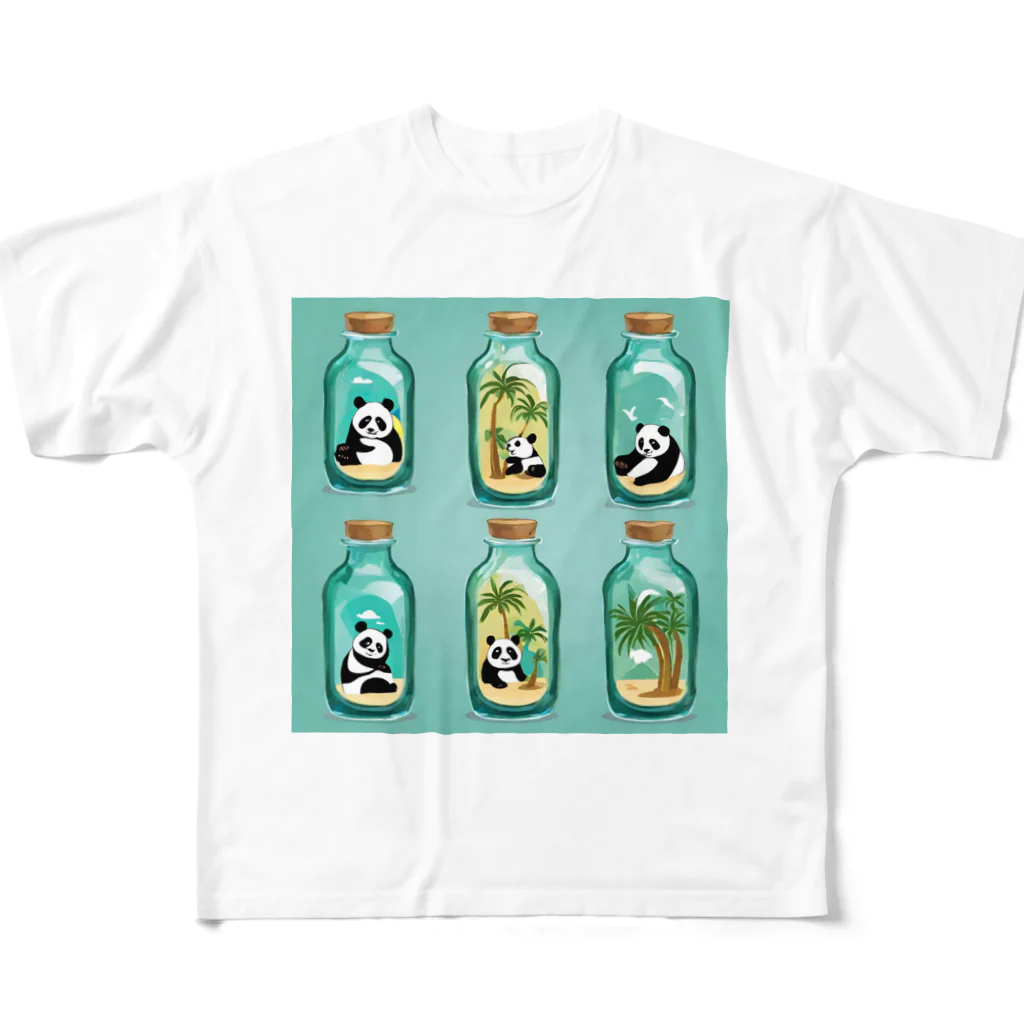 pandownloadのガラス瓶の中のヤシの木パンダ All-Over Print T-Shirt